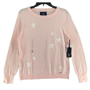 US Polo Assn Sweater Womens L Rose Pink Star Knit Pullover Layering Crew Neck NE